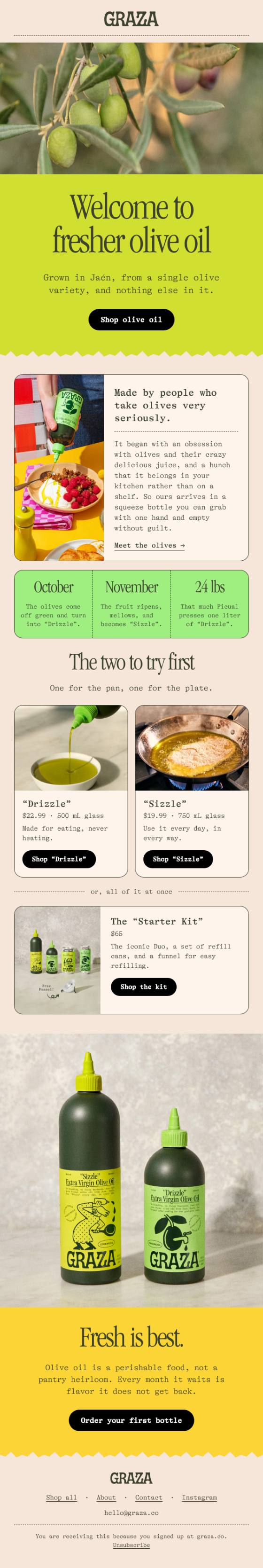 Graza Fresher Olive Oil Welcome