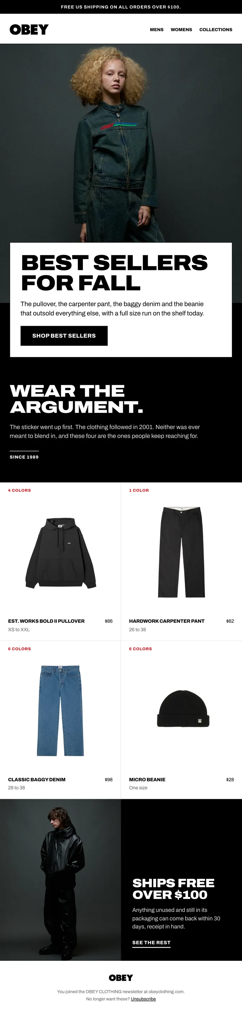 OBEY Clothing email, in full